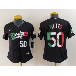 Women Los Angeles Dodgers 50 Mookie Betts Black Mexico Stitched Jersey 3 Women Los Angeles Dodgers 50 Mookie Betts Black Mexico Stitched Jersey 3