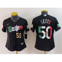 Women Los Angeles Dodgers 50 Mookie Betts Black Mexico Stitched Jersey 4 Women Los Angeles Dodgers 50 Mookie Betts Black Mexico Stitched Jersey 4