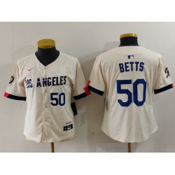 Women Los Angeles Dodgers 50 Mookie Betts Cream Stitched Jersey 1 Women Los Angeles Dodgers 50 Mookie Betts Cream Stitched Jersey 1