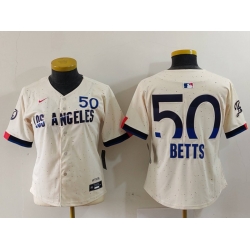 Women Los Angeles Dodgers 50 Mookie Betts Cream Stitched Jersey 2 Women Los Angeles Dodgers 50 Mookie Betts Cream Stitched Jersey 2