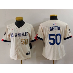 Women Los Angeles Dodgers 50 Mookie Betts Cream Stitched Jersey 3 Women Los Angeles Dodgers 50 Mookie Betts Cream Stitched Jersey 3
