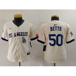 Women Los Angeles Dodgers 50 Mookie Betts Cream Stitched Jersey 9 Women Los Angeles Dodgers 50 Mookie Betts Cream Stitched Jersey 9