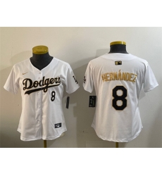 Women Los Angeles Dodgers 8 Enrique Hernandez White Gold Home Limited Stitched Baseball Jersey 28Run Small 29