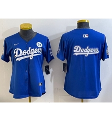 Women Los Angeles Dodgers Blank Blue 2024 World Series With No  34 Patch Home Limited Stitched Baseball Jersey  6