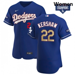 Women Los Angeles Dodgers Clayton Kershaw 22 Gold Program Designed Edition Blue Flex Base Stitched Jersey Women Los Angeles Dodgers Clayton Kershaw 22 Gold Program Designed Edition Blue Flex Base Stitched Jersey