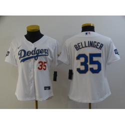 Women Los Angeles Dodgers Cody Bellinger 35 Championship Gold Trim White Limited All Stitched Flex Base Jersey Women Los Angeles Dodgers Cody Bellinger 35 Championship Gold Trim White Limited All Stitched Flex Base Jersey
