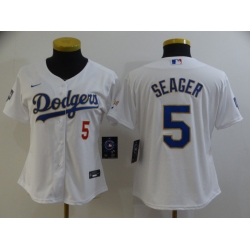 Women Los Angeles Dodgers Corey Seager 5 Championship Gold Trim White All Stitched Flex Base Jersey Women Los Angeles Dodgers Corey Seager 5 Championship Gold Trim White All Stitched Flex Base Jersey