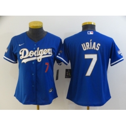 Women Los Angeles Dodgers Julio Urias 7 Championship Gold Trim Blue Limited All Stitched Flex Base Jersey Women Los Angeles Dodgers Julio Urias 7 Championship Gold Trim Blue Limited All Stitched Flex Base Jersey