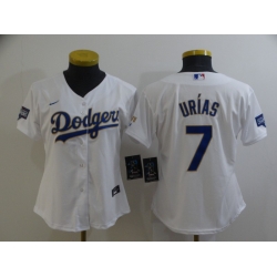 Women Los Angeles Dodgers Julio Urias 7 Championship Gold Trim White Limited All Stitched Cool Base Jersey Women Los Angeles Dodgers Julio Urias 7 Championship Gold Trim White Limited All Stitched Cool Base Jersey