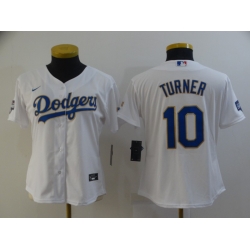Women Los Angeles Dodgers Justin Turner 10 Championship Gold Trim White All Stitched Cool Base Jersey Women Los Angeles Dodgers Justin Turner 10 Championship Gold Trim White All Stitched Cool Base Jersey