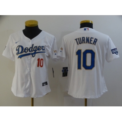 Women Los Angeles Dodgers Justin Turner 10 Championship Gold Trim White All Stitched Flex Base Jersey Women Los Angeles Dodgers Justin Turner 10 Championship Gold Trim White All Stitched Flex Base Jersey