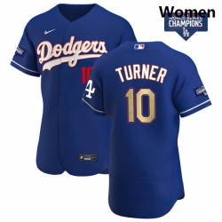 Women Los Angeles Dodgers Justin Turner 10 Gold Program Designed Edition Blue Flex Base Stitched Jersey Women Los Angeles Dodgers Justin Turner 10 Gold Program Designed Edition Blue Flex Base Stitched Jersey