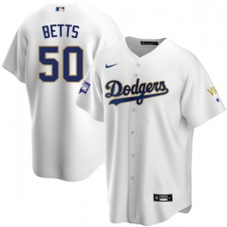 Women Los Angeles Dodgers Mookie Betts 50 Championship Gold Trim White Limited All Stitched Cool Base Jersey Women Los Angeles Dodgers Mookie Betts 50 Championship Gold Trim White Limited All Stitched Cool Base Jersey