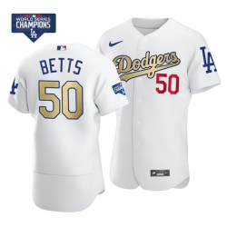 Women Los Angeles Dodgers Mookie Betts 50 Gold Program White Flex Base Stitched Jersey Women Los Angeles Dodgers Mookie Betts 50 Gold Program White Flex Base Stitched Jersey
