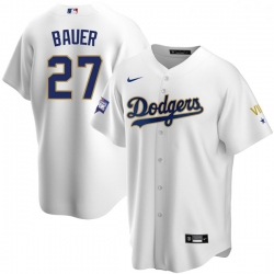 Women Los Angeles Dodgers Trevor Bauer 27 Championship Gold Trim White Limited All Stitched Cool Base Jersey Women Los Angeles Dodgers Trevor Bauer 27 Championship Gold Trim White Limited All Stitched Cool Base Jersey