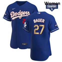 Women Los Angeles Dodgers Trevor Bauer 27 Gold Program Designed Edition Blue Flex Base Stitched Jersey Women Los Angeles Dodgers Trevor Bauer 27 Gold Program Designed Edition Blue Flex Base Stitched Jersey