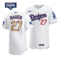 Women Los Angeles Dodgers Trevor Bauer 27 Gold Program Designed Edition White Flex Base Stitched Jersey Women Los Angeles Dodgers Trevor Bauer 27 Gold Program Designed Edition White Flex Base Stitched Jersey