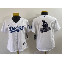 Women Los Angeles Dodgers White Team Big Logo Stitched Jersey  Run Small Women Los Angeles Dodgers White Team Big Logo Stitched Jersey  Run Small
