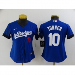 Women's Los Angeles Dodgers #10 Justin Turner Blue City Player Jersey Women's Los Angeles Dodgers #10 Justin Turner Blue City Player Jersey