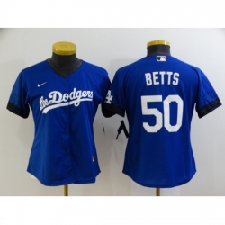 Women's Los Angeles Dodgers #50 Mookie Betts Blue City Player Jersey Women's Los Angeles Dodgers #50 Mookie Betts Blue City Player Jersey
