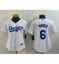 Women's Los Angeles Dodgers #6 Trea Turner White Stitched MLB Cool Base Nike Jersey