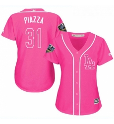 Womens Majestic Los Angeles Dodgers 31 Mike Piazza Authentic Pink Fashion Cool Base 2018 World Series MLB Jersey