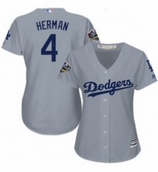 Womens Majestic Los Angeles Dodgers 4 Babe Herman Authentic Grey Road Cool Base 2018 World Series MLB Jersey