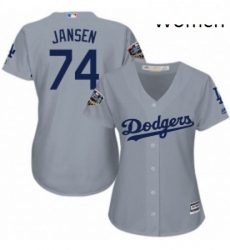 Women's Majestic Los Angeles Dodgers #74 Kenley Jansen Authentic Grey Road Cool Base 2018 World Series MLB Jersey