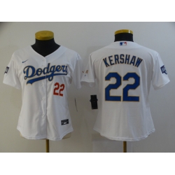 Women Los Angeles Dodgers Clayton Kershaw 22 Championship Gold Trim White All Stitched Flex Base Jersey Women Los Angeles Dodgers Clayton Kershaw 22 Championship Gold Trim White All Stitched Flex Base Jersey
