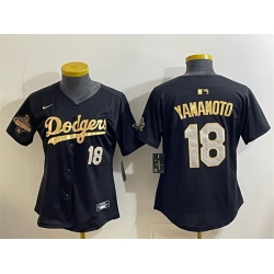 Youth Los Angeles Dodgers 18 Yoshinobu Yamamoto Black Gold 2025 World Series Champions Patch Limited Stitched Baseball Jersey