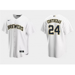 Men Milwaukee Brewers 24 William Contreras White Cool Base Stitched Jersey