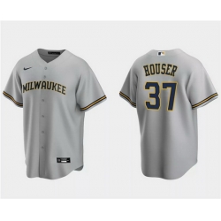 Men Milwaukee Brewers 37 Adrian Houser Grey Cool Base Stitched Jersey