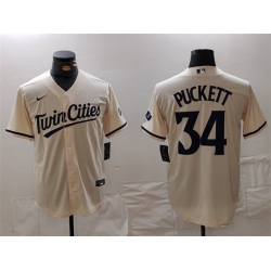 Men Minnesota Twins 34 Kirby Puckett Cream Cool Base Stitched Baseball Jersey