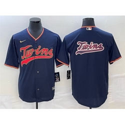 Men Minnesota Twins Navy Team Big Logo Cool Base Stitched Jersey