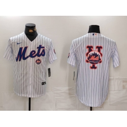 Men New York Mets White Team Big Logo Cool Base Stitched Baseball Jersey 1