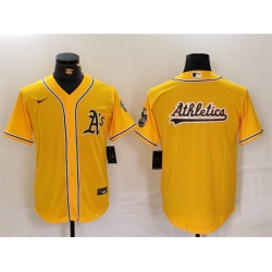 Men Oakland Athletics Yellow Team Big Logo Cool Base Stitched Baseball Jersey 1