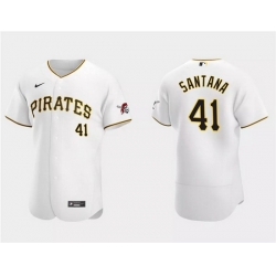 Men Pittsburgh Pirates 41 Carlos Santana White Flex Base Stitched Baseball Jersey