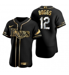 Men Tampa Bay Rays 12 Wade Boggs Black Gold 2020 Nike Flexbase Jersey