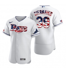 Men Tampa Bay Rays 39 Kevin Kiermaier Men Nike White Fluttering USA Flag Limited Edition Flex Base MLB Jersey