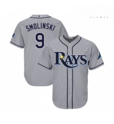 Mens Tampa Bay Rays 9 Jake Smolinski Replica Grey Road Cool Base Baseball Jersey 