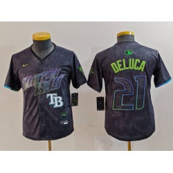 Youth Tampa Bay Rays 21 Jonny DeLuca Charcoal 2024 City Connect Limited Stitched Baseball Jersey 4