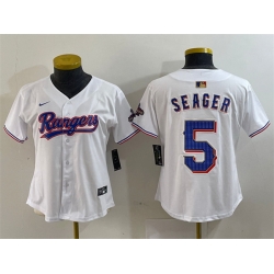 Women Texas Rangers 5 Corey Seager White Gold Stitched Baseball Jersey