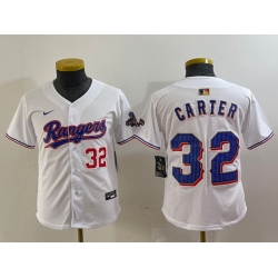 Youth Texas Rangers 32 Evan Carter White Gold Stitched Baseball Jersey  5