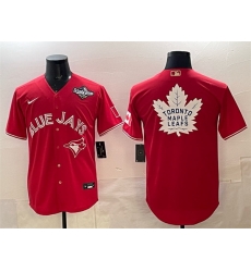 Men Toronto Blue Jays 26 Leafs Red 2025 World Series With White Leafs Logo Cool Base Stitched Baseball Jersey Men Toronto Blue Jays 26 Leafs Red 2025 World Series With White Leafs Logo Cool Base Stitched Baseball Jersey