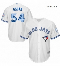 Mens Majestic Toronto Blue Jays 54 Roberto Osuna Replica White Home 40th Anniversary Patch MLB Jersey