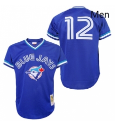 Mens Mitchell and Ness Toronto Blue Jays 12 Roberto Alomar Replica Blue 1993 Throwback MLB Jersey