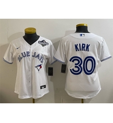 Women Toronto Blue Jays 30 Alejandro Kirk White 2025 World Series Home Cool Base Stitched Baseball Jersey Women Toronto Blue Jays 30 Alejandro Kirk White 2025 World Series Home Cool Base Stitched Baseball Jersey