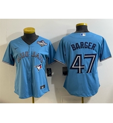 Women Toronto Blue Jays 47 Addison Barger Blue 2025 World Series Cool Base Stitched Baseball Jersey Women Toronto Blue Jays 47 Addison Barger Blue 2025 World Series Cool Base Stitched Baseball Jersey
