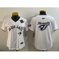 Women Toronto Blue Jays Team Big Logo White Gold 2025 American League Champions Limited Stitched Baseball Jersey 