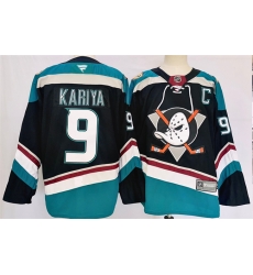 Men Anaheim Ducks 9 Paul Kariya Black Teal 2024 25 Stitched Jersey